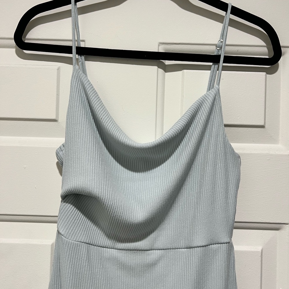 Selfie Leslie Frieda Ribbed Cowl Neck Side Slit Midi Dress Sky Blue M - Picture 8 of 11